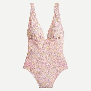 Eco plunge V-neck one-piece in beach paisley